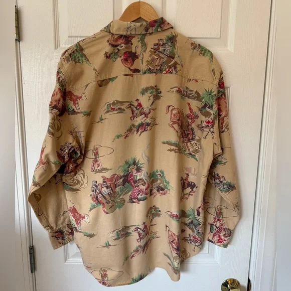 VTG Ralph Lauren Cowboy 🏇Western Rodeo Horse Print Button Down Flannel Shirt 14 - Picture 4 of 10